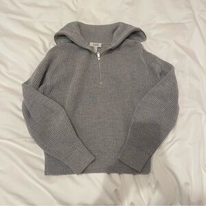 COS Gray Ribbed Half-Zip Hoodie Sweater